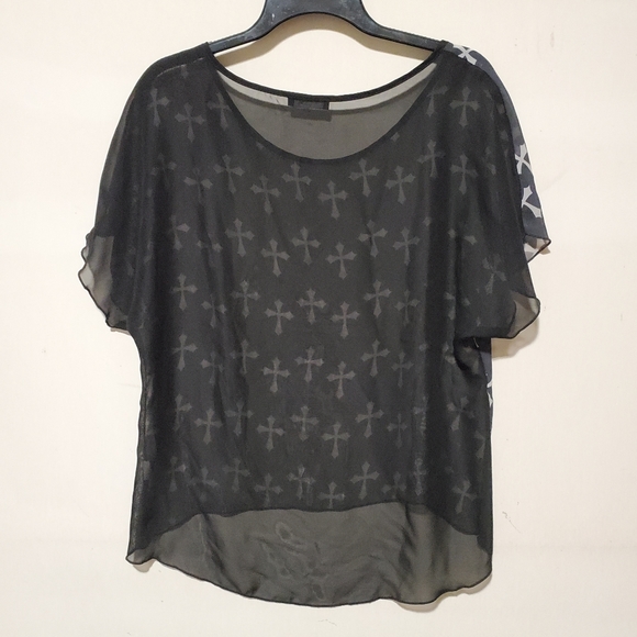 Black blouse with Cross print on Front Plain back - Picture 3 of 4